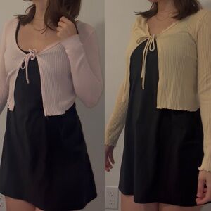 Pink and Yellow Frill Ribbed Tie Front Cardigan